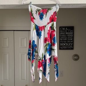 Sacred Threads Pink Blue Floral Strapless Dress
